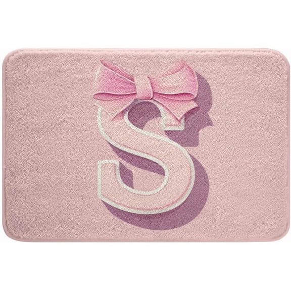 Kawaii Pink Bow Bath Mat 16x24 Ultra Soft Personalized Initial S Bathroom Rug for Shower Tub and Doorway Floor