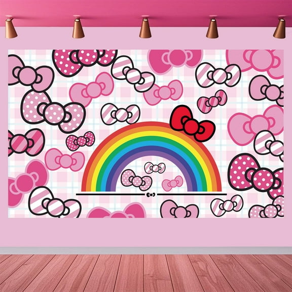 Kawaii Pink Cat Birthday Decorations Happy Birthday Banner Cat Backdrop Cute Cat Birthday Party Supplies (5x3ft)