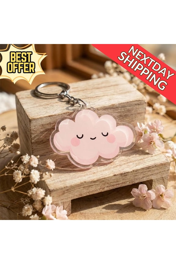 Kawaii Pink Cloud Keychain Cute Pink Cloud Acrylic Keyring, Adorable Cloud Charm, Gift for Kawaii Lovers and Dreamers