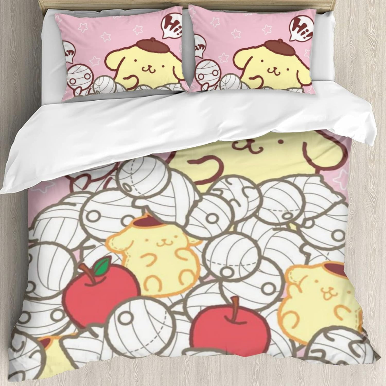 Kawaii Pink Comforter Kids Cute Cartoon Dogs Comforter Set for Boys