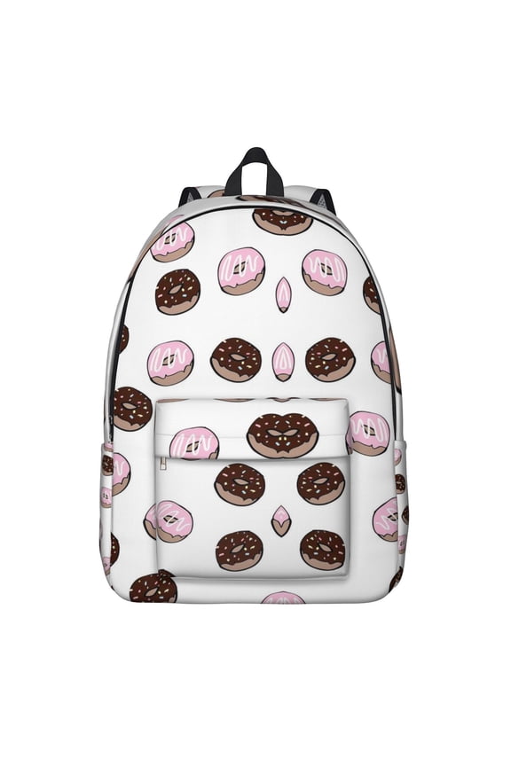Kawaii Pink Donut School Backpack, Cute Candy and Doughnut Pattern Travel Backpack with Oxford Durable Material for Daily Use