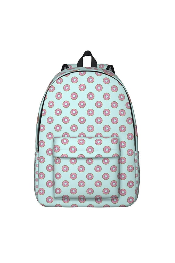 Kawaii Pink Donut School Backpack, Cute Candy and Doughnut Pattern Travel Backpack with Oxford Durable Material for Daily Use