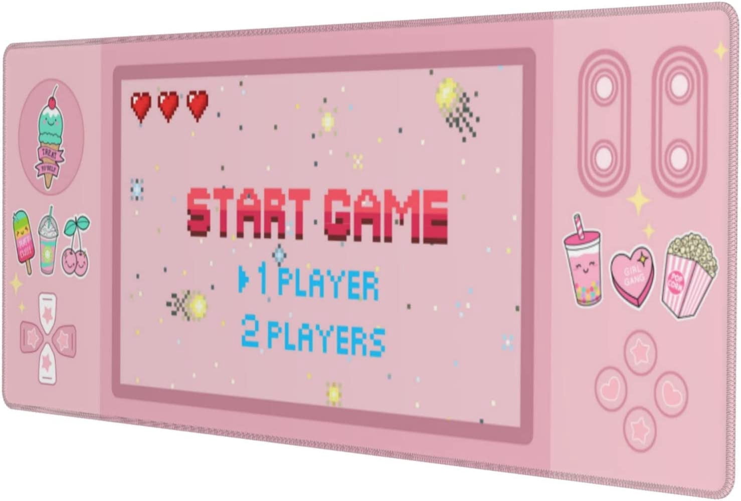 Kawaii Pink Gamer Gaming Mouse Pad XL, Large Extended Mousepad Desk Pad, Long Nonslip Rubber Mice Mats Stitched Edges Playmat for Office Home Gamer, 31.5x11.8 Inch