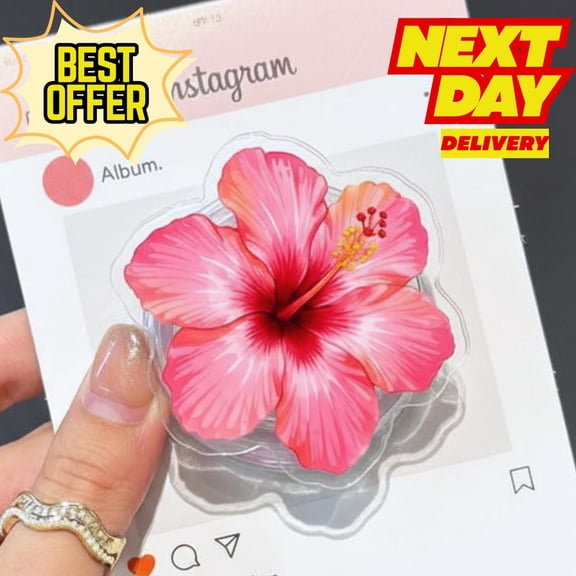 Kawaii Pink Hibiscus MagSafe Phone Grip: Cute Flower Magnetic GripTok, Fun Phone Holder for Flower Lovers, Adorable Phone Accessory
