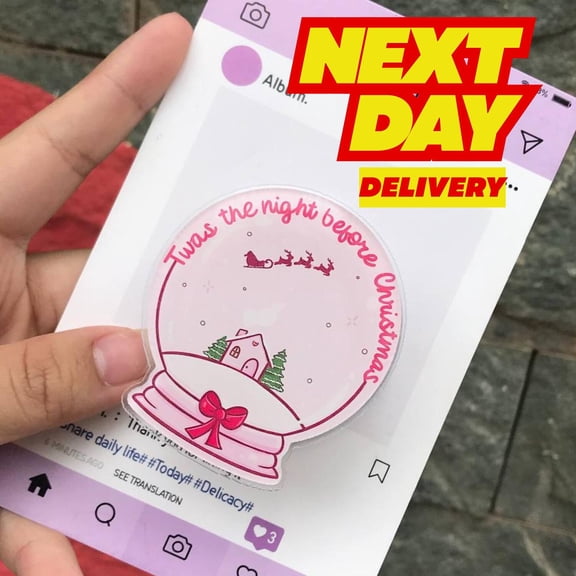 Kawaii Pink Snow Globe MagSafe Phone Grip: Twas the night before Christmas Magnetic Phone Holder, Christmas for Friends H8