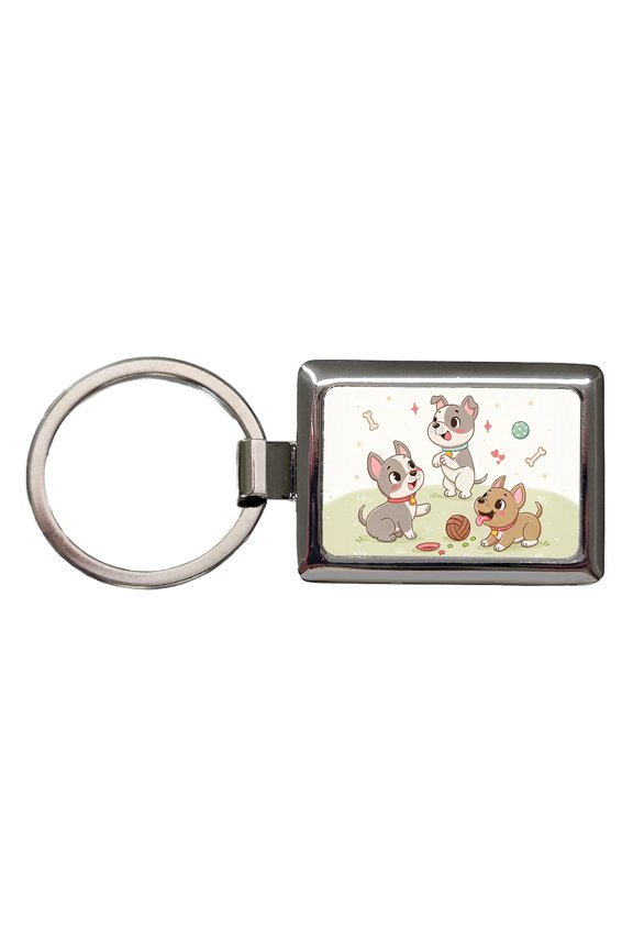 Kawaii Pitbulls Dogs Metal Rectangle Keychain