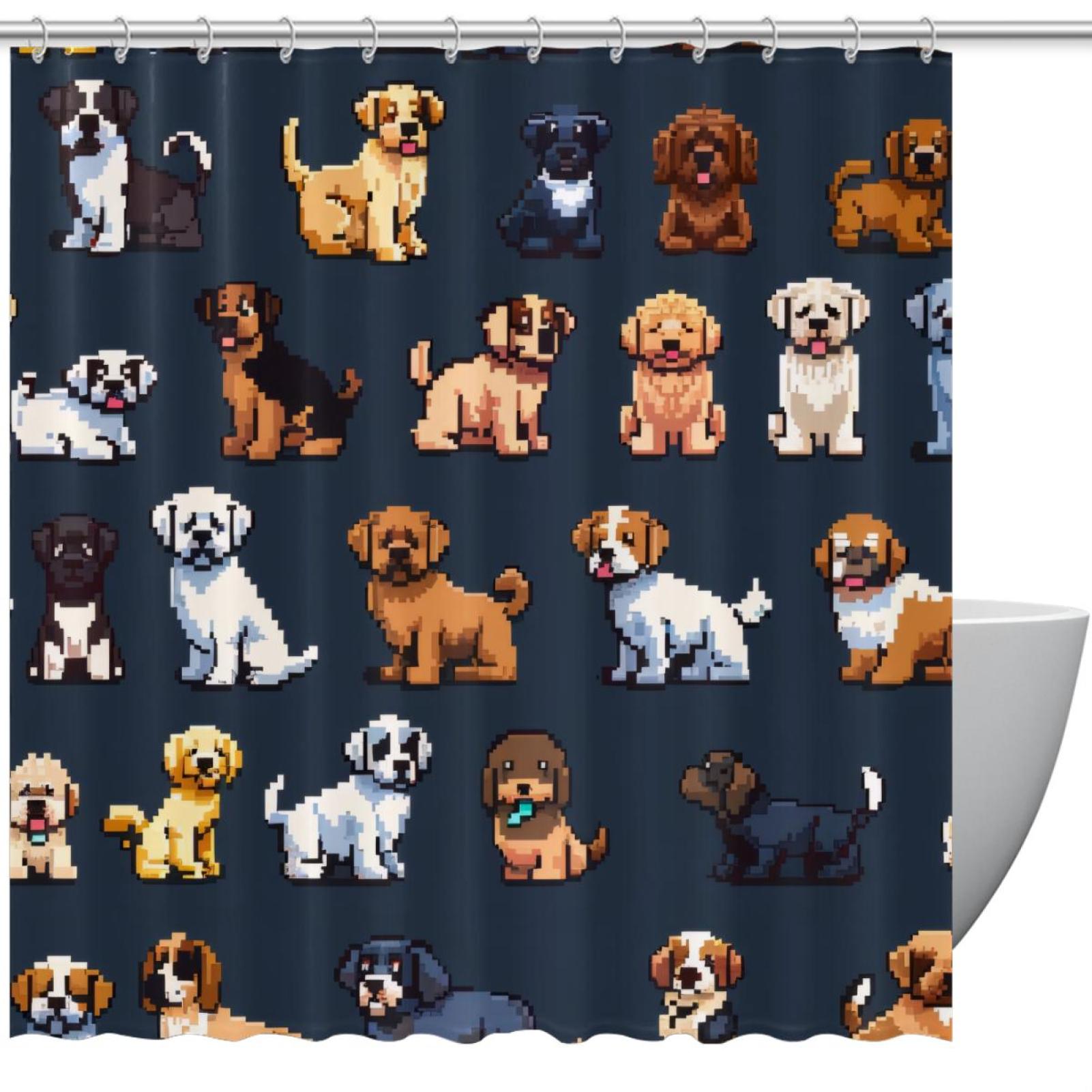 Kawaii Pixel Style Dogs Shower Curtain for Bathroom, 72x72 Inch