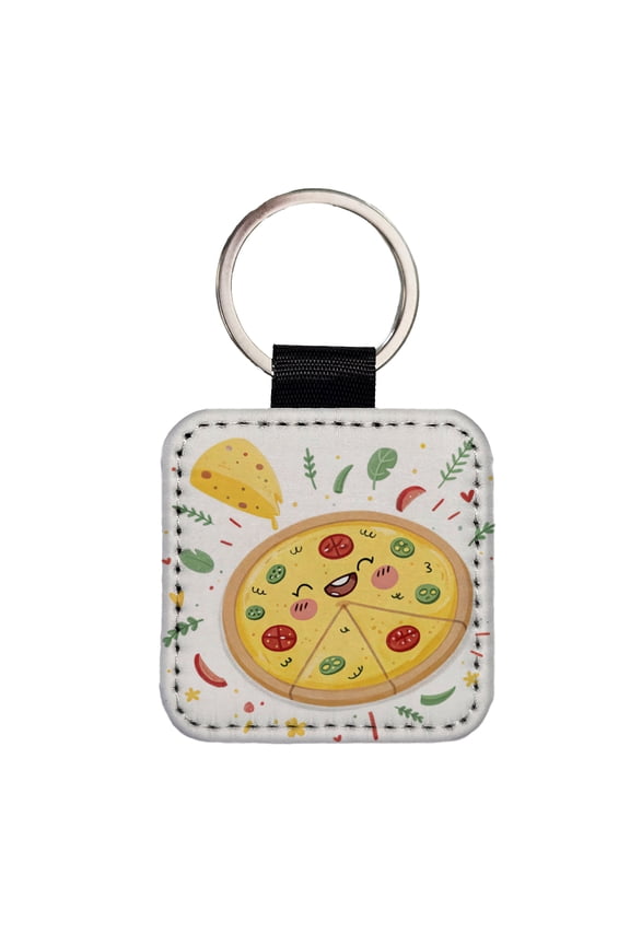 Kawaii Pizza Faux Leather Square Keychain