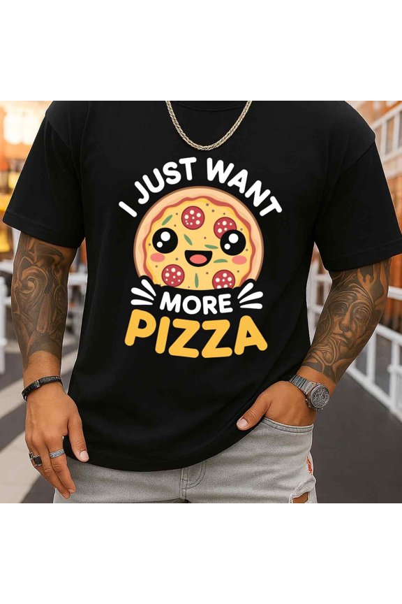 Kawaii Pizza Lover Graphic Tee Men T Shirts Black Top Graphic Refreshing and Lightweight, Perfect for Summer Sports and Leisure Wear Spring and Summer Outdoor Wear Comfortable Loose Thirt Perfect Ch