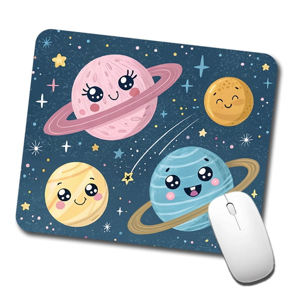 Kawaii Planets Space Astronomy Mouse Pad Low Profile Gaming Mat