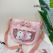 Kawaii Plush Bags Cinnamoroll Melody Transparent Plushie Crossbody Bag Cartoon Doll Bag Hanging Gifts