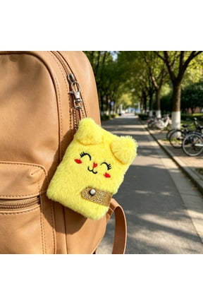 Kawaii Plush Notebook Mini Journal With Keychain, Soft Animal Cover Portable Writing Pad Blank Pages Diary for Notes Travel School Backpack Accessory Gift for Girls Stationery Lovers