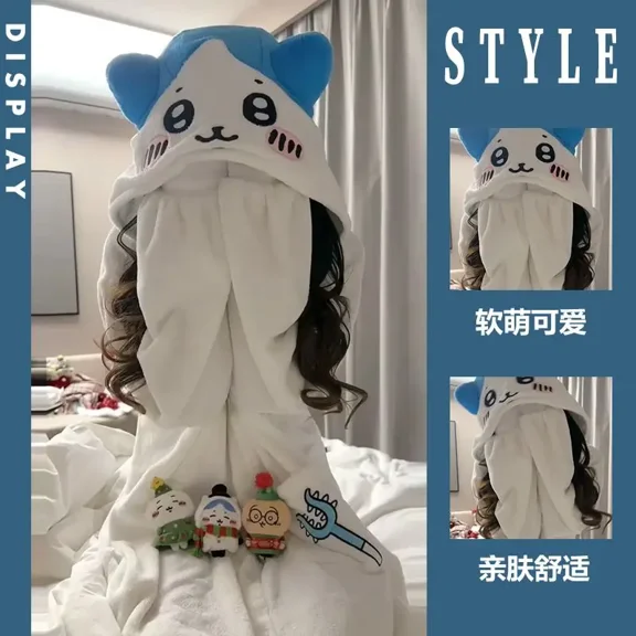 Kawaii Plush Piece Pajamas Chiikawa Usagi Hachiware Anime Cute Flannel Siamese Homewear Autumn Winter Cartoon Nightwear
