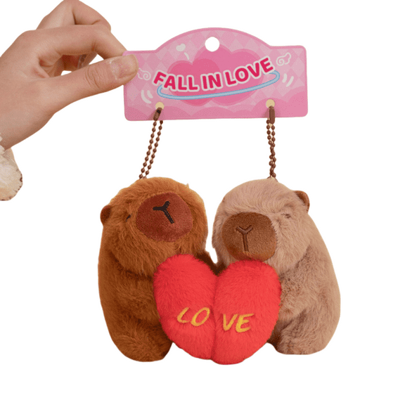 Kawaii Plush Toy Guinea Pig Stuffed Animal -4.7-inch Capibala Heart-shaped Pendant Cute Plush Animal Couple Pendant