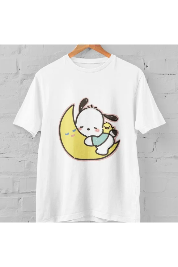 Kawaii Pochacco Sleeping on Moon Sanrio Graphic T Shirt Adult Unisex Tee Cute