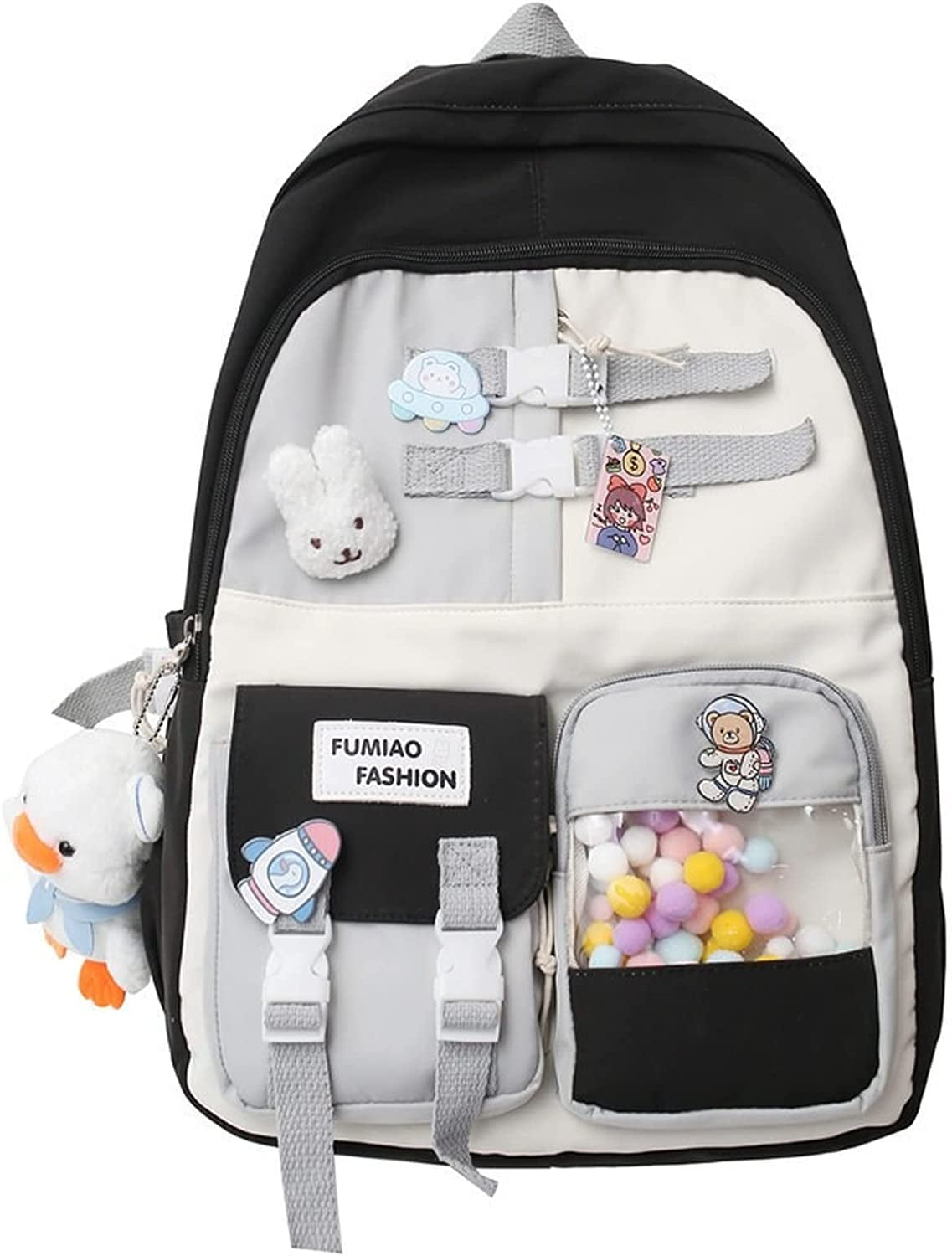 5-Piece Kawaii School Backpack Combo Set – Includes Backpack, Pencil Case, Lunch Bag, Tote & Bear Pendant – Preppy Plaid Design - View #8