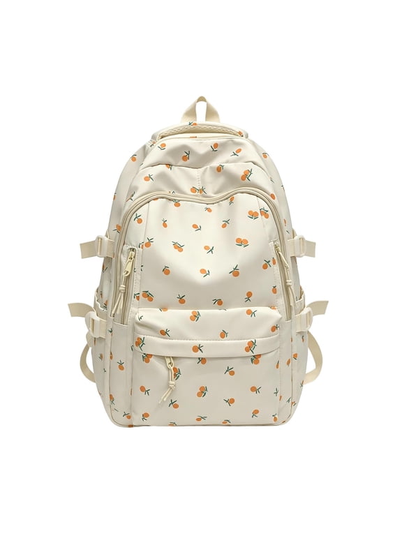 Kawaii Preppy Flower Nylon Backpack, Ergonomic Padded Shoulder Strap Backpack, Multi Floral Pattern Lightweight Daypack for Daily Commute & Shopping