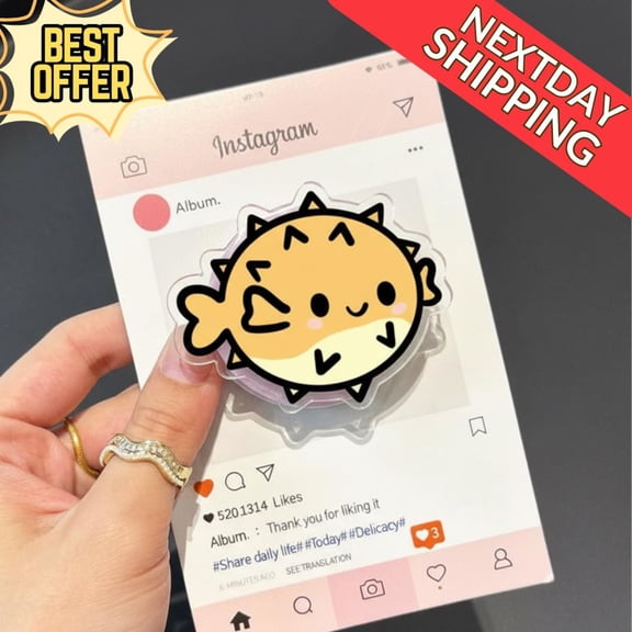 Kawaii Pufferfish Magnetic Phone Grip  Cute Blowfish Magsafe Phone Holder, Fun Seafood Accessory for Teens & Animal Lovers