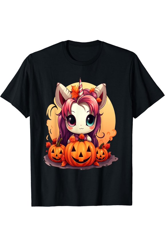 Kawaii Pumpkin Unicorn Magic Graphic T-Shirt