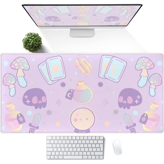 Kawaii Purple Desk Mat,Cute Witchy Elements Mouse Pad, Desk Pad Mystical Goth,XXL Gamig Desktop Mat,Extended Keyboard Mousepad Large for Computer Laptop,Girl Gamer Desk Decor 31.5''''x15.7''''