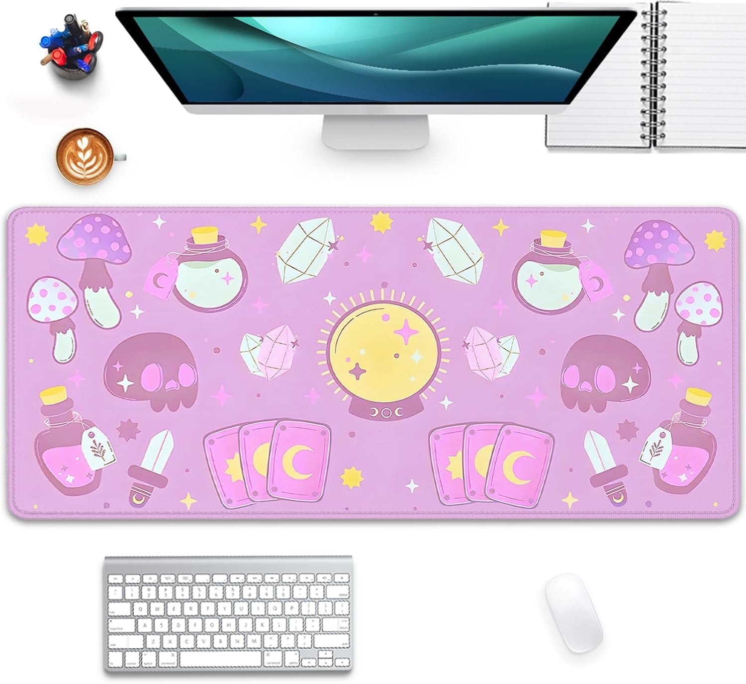 Itchy Computer Kawaii Purple Desk Mat,Desktop Mat for Cute Witchy Elements Mouse Pad ...