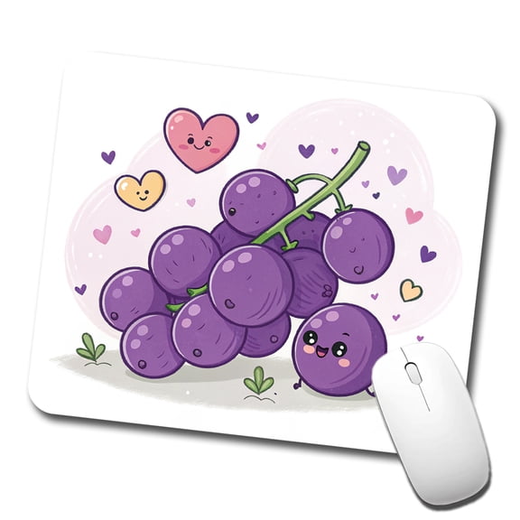 Kawaii Purple Grapes And Hearts Mouse Pad Low Profile Gaming Mat