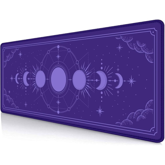 Kawaii Purple Large Gaming Mouse Pad, Moon Phase Magic Celestial Desk Mat Cute, Non-Slip Rubber Computer Mousepad, Laptop Desk Pad, 31.5x11.8 in