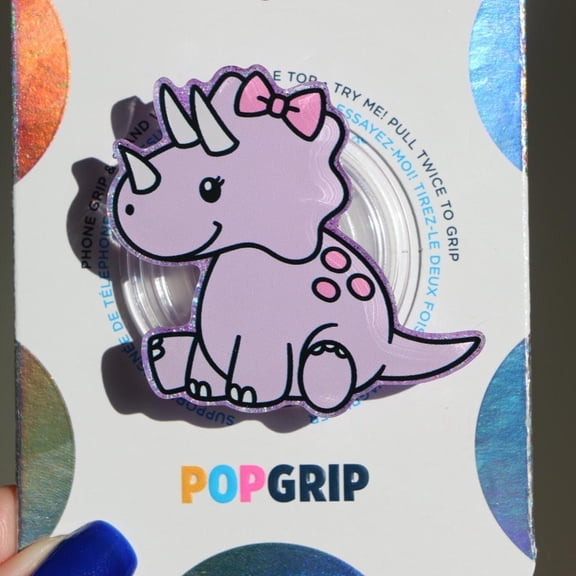 Kawaii Purple Triceratops Magsafe Popsocket, Cute Baby Dinosaur E-Reader Accessory, Handmade Grip for Tablets