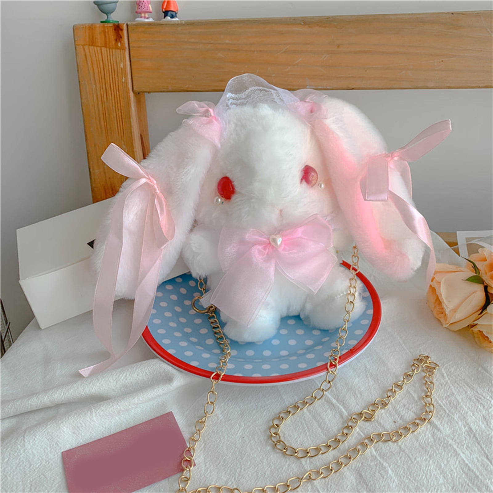 Kawaii Darl Black Lop Rabbit Bunny Plush Backpack Lolita Mother Bag Cute  Doll Shoulder Bag Cosplay Gothic Cartoon Bunny Handbag