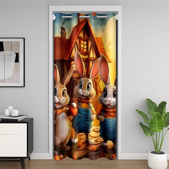 Kawaii Rabbit Blackout Curtain 59"W X 80"L Cartoon Rabbit Room Divider Curtain Cute Farmhouse Animal Door Curtain For Doorway Privacy Rustic Rural House Closet Curtain Bedroom Doorway,Darkening