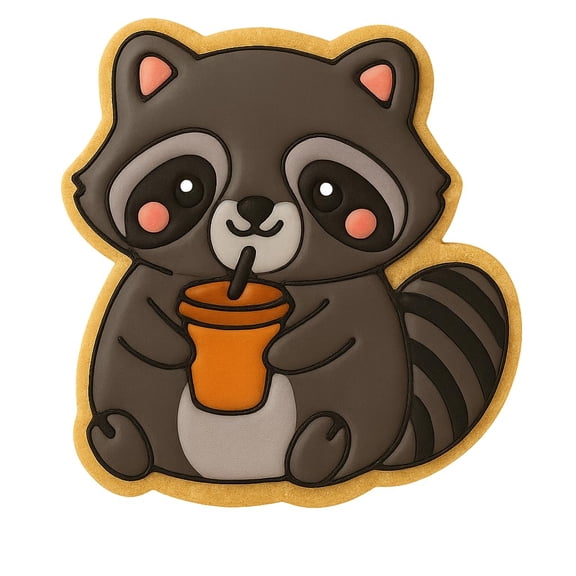 Kawaii Raccoon Drinking Soda Cookie Cutter - 4x3.6" Fun Kids Baking Design