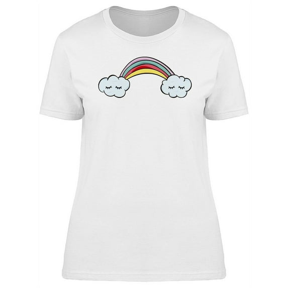 Kawaii Rainbow & Clouds Doodles T-Shirt Women -Image by Shutterstock, Female Small