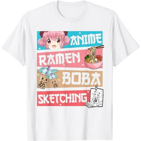 Kawaii Ramen Boba Sketching Japanese Anime Funny Girls Teens T-Shirt
