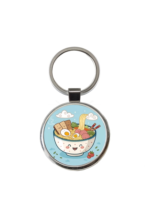 Kawaii Ramen Noodles Metal Round Keychain