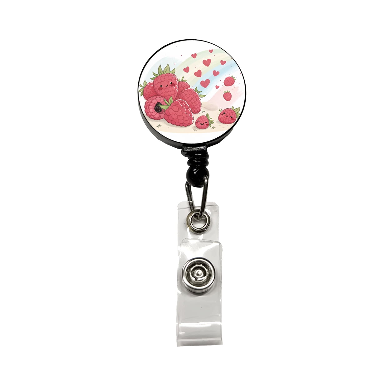 Raspberry Name Tag Kawaii Raspberries And Hearts Retractable Reel ID Badge Key Card Name ...