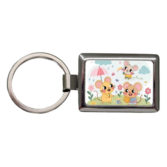 Kawaii Rats Metal Rectangle Keychain