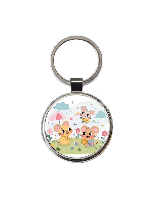 Kawaii Rats Metal Round Keychain
