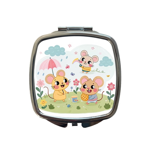 Kawaii Rats Travel Makeup Handbag Purse Small Pocket Compact Mirror
