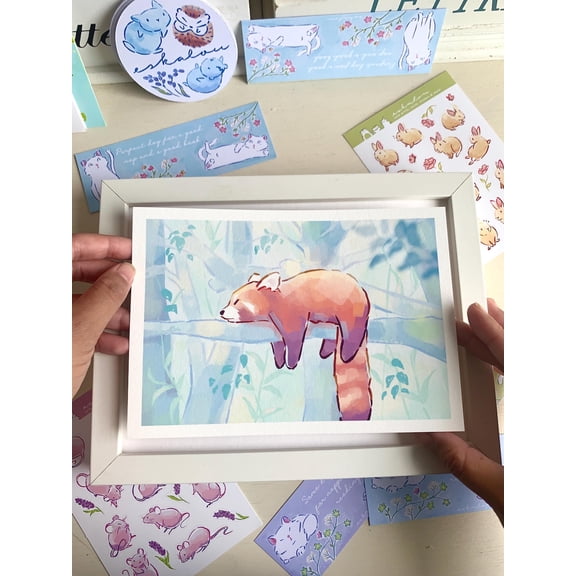 Kawaii Red Panda Wall Art Print, Unframed Paper Poster 8x10in