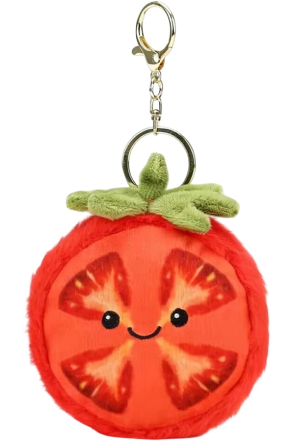 Kawaii Red Tomato Plushie Key Ring, 4 Inch Soft Stuffed Vegetable Bag Charm, Cute Mini Fruit Doll Gift for Girls Boys, Schoolbag & Tote Accessory