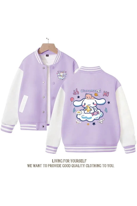 Kawaii Sanrio Anime Cartoon Cinnamoroll Printing Spring Coat Cute Baseball Uniform College Style Jacket Top Girl Birthday Gift