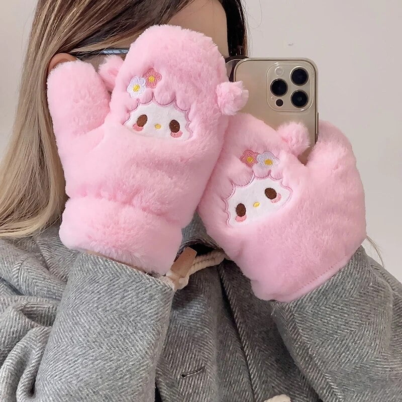 Kawaii Sanrio Anime Glove Cute My Melody Simplicity Fashion Plush Little Fresh Cartoon Cold