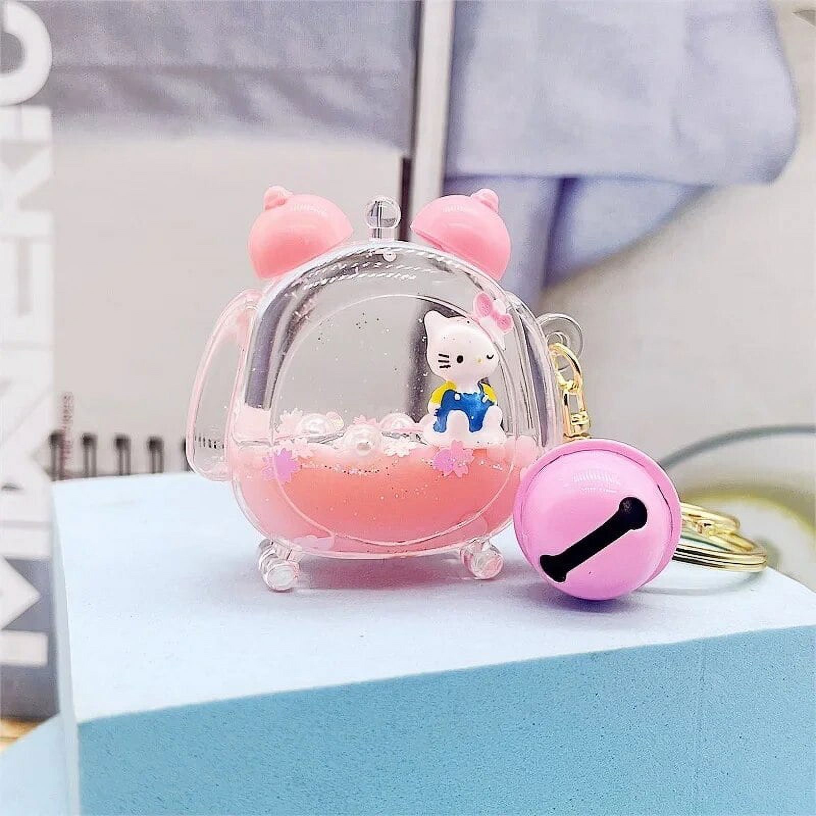 Kawaii Sanrio Anime Hello Kitty Kuromi Alarm Clock Quicksand Keychain Cute Cartoon Cinnamoroll