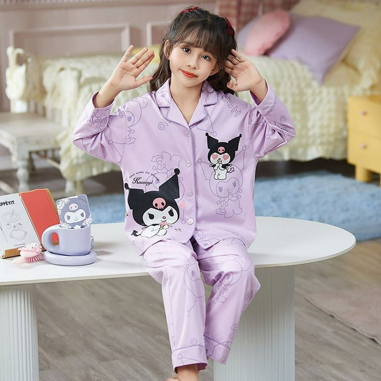 Kawaii Sanrio Anime Hello Kitty Kuromi Cinnamoroll Children's Cartoon  Pajamas Summer Girls Casual Loose Short Sleeve Pajama Set