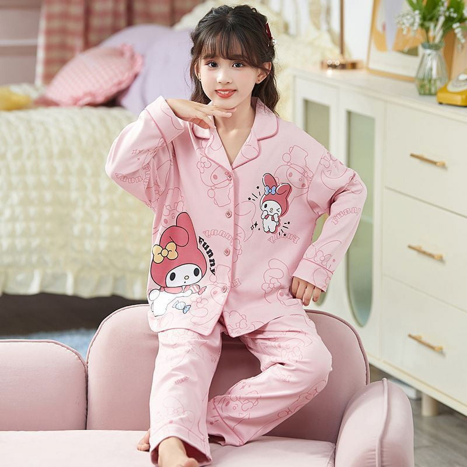 Sanrio Anime Melody Hello Kitty Cinnamoroll Kuromi Children Pajamas Girl Boy  Short Sleeve T Shirt Shorts Suit Casual Clothing 