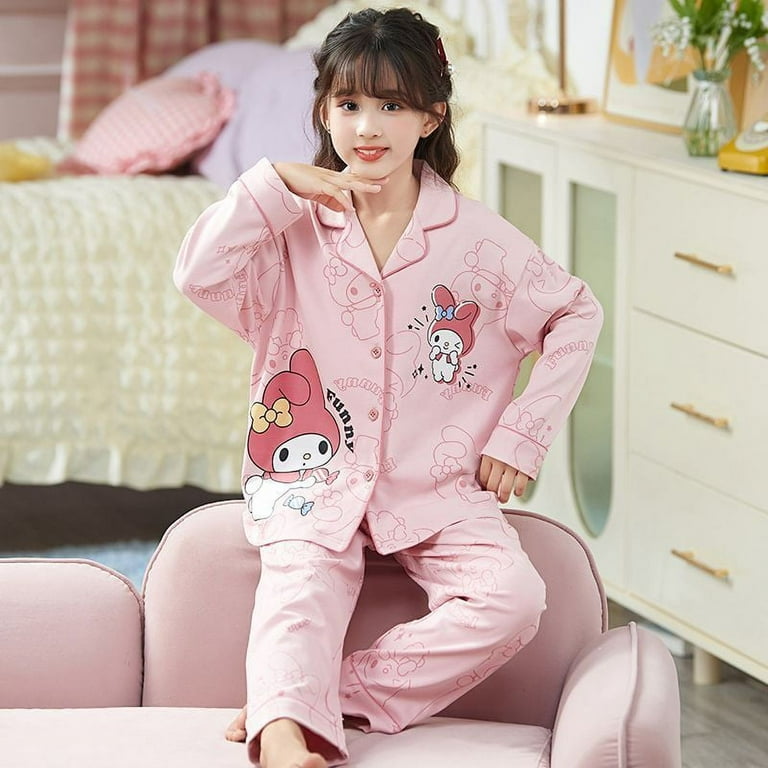 Kawaii Sanrio Anime Hello Kitty Kuromi Cinnamoroll Children's Cartoon  Pajamas Summer Girls Casual Loose Short Sleeve Pajama Set 