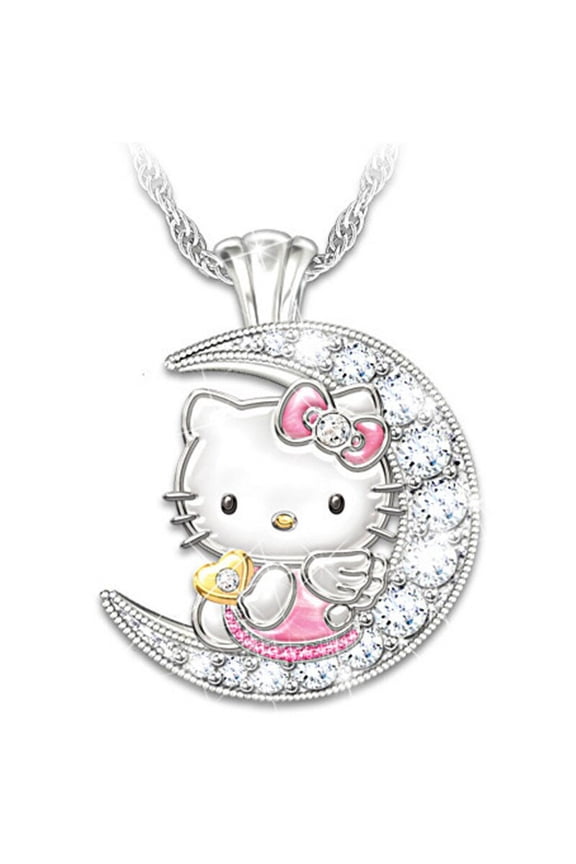Kawaii Sanrio Anime Hello Kitty Necklace Cute and Sweet Cartoon Double Ring Chain Bone Couple Pendant Girlfriend Gift