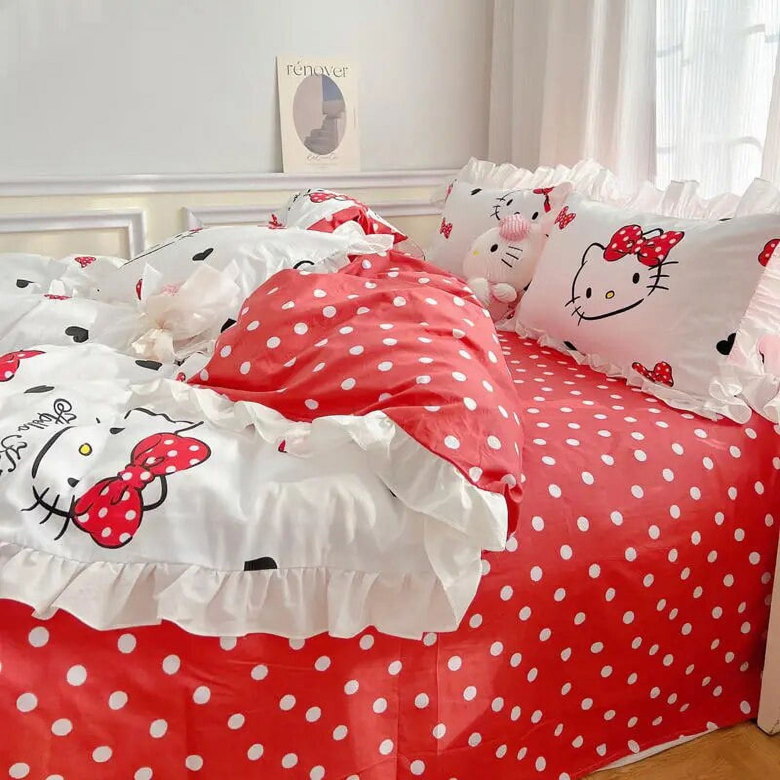 Kawaii Sanrio Bedding FourPiece Set Cartoon Hello Kittys Cute Bedroom