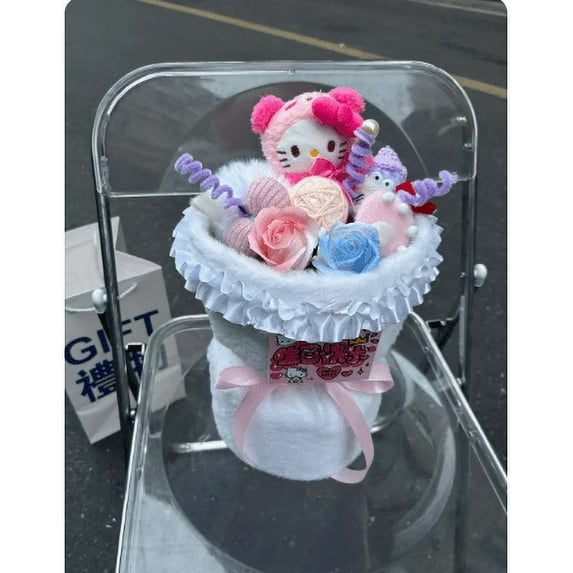 Kawaii Sanrio Bouquet Hello Kitty Cat Plush Dolls Rose Soap Flowers Bouquet Christmas Valentine's Day Birthday Graduation Gifts