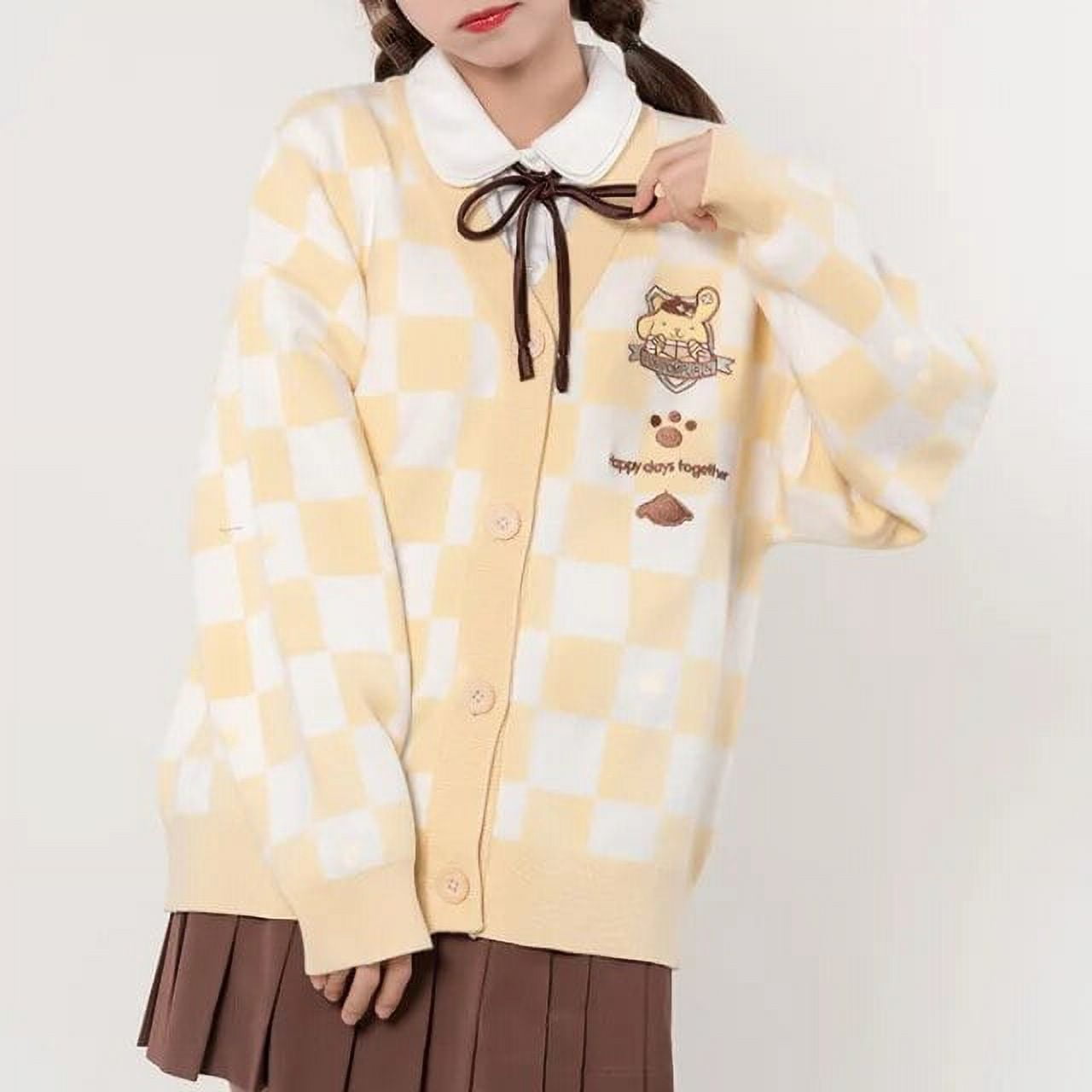Kawaii Sanrio Checkerboard Jumper Cardigan Cinnamoroll My Melody Kuromi